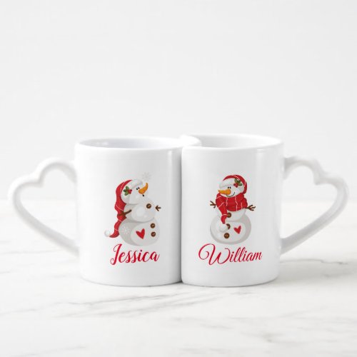 Personalized Name Couple Snow Man Xmas Christmas  Coffee Mug Set