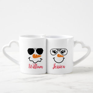 Personalized Name Couple Snow Man Xmas Christmas Coffee Mug Set