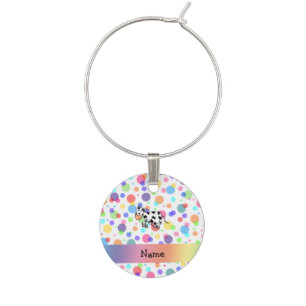 Personalized name cow rainbow polka dots wine charm