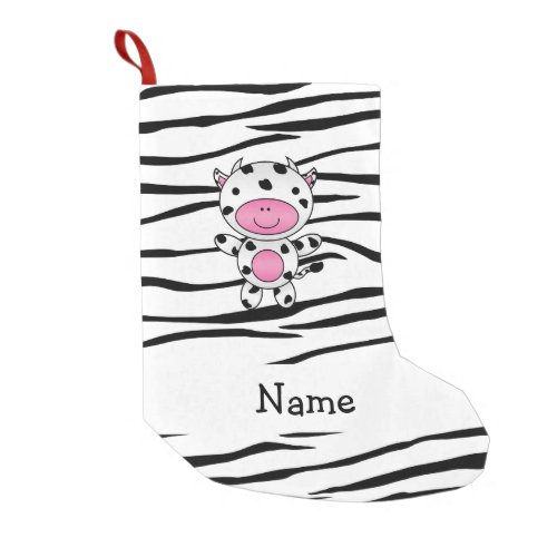 Personalized name cow zebra stripes small christmas stocking
