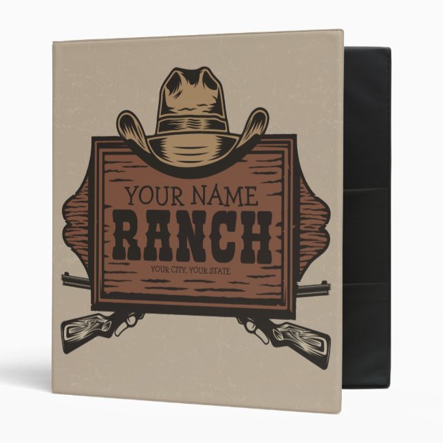Personalized NAME Cowboy Guns Western Ranch Sign  3 Ring Binder (Front/Inside)