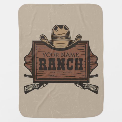Personalized NAME Cowboy Guns Western Ranch Sign  Baby Blanket