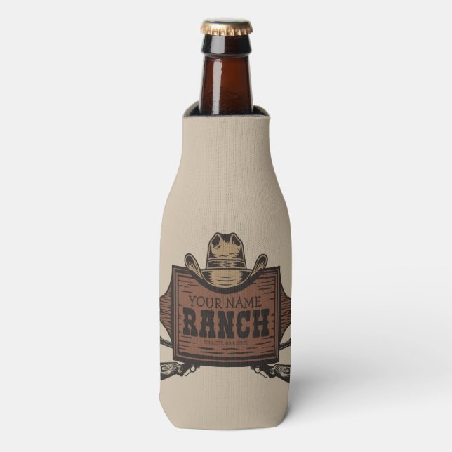Personalized NAME Cowboy Guns Western Ranch Sign  Bottle Cooler (Bottle Front)