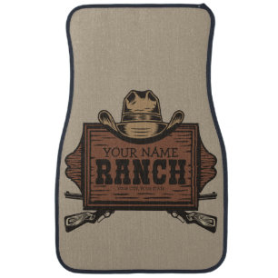 Personalized NAME Cowboy Guns Western Ranch Sign Car Floor Mat
