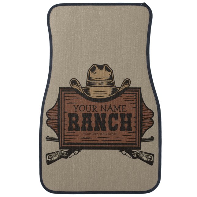 Personalized NAME Cowboy Guns Western Ranch Sign Car Floor Mat (Front)