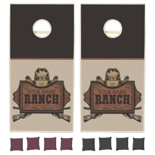 Personalized NAME Cowboy Guns Western Ranch Sign Cornhole Set