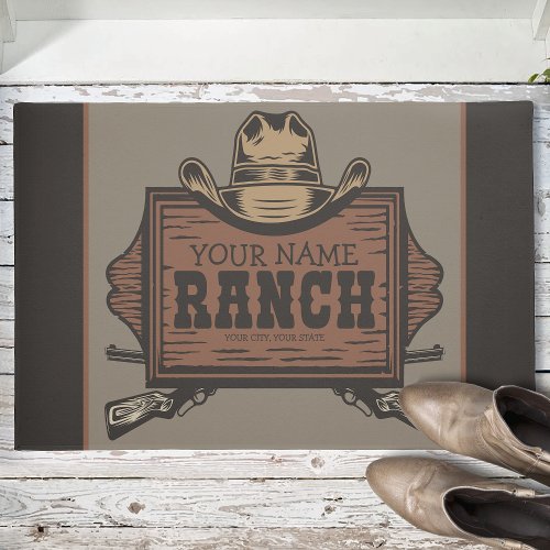 Personalized NAME Cowboy Guns Western Ranch Sign Doormat