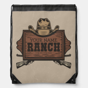 Personalized NAME Cowboy Guns Western Ranch Sign Drawstring Bag