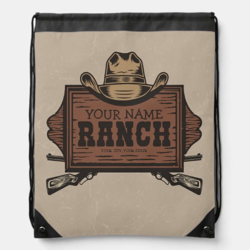 Personalized NAME Cowboy Guns Western Ranch Sign  Drawstring Bag