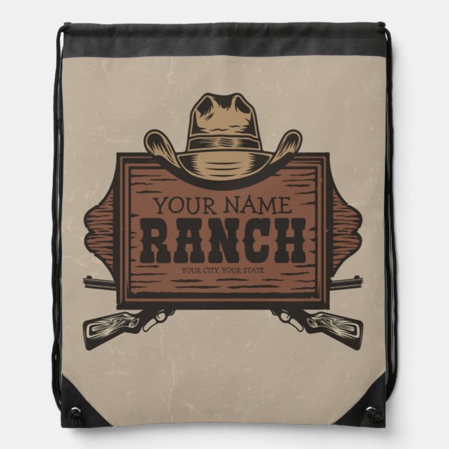Personalized NAME Cowboy Guns Western Ranch Sign  Drawstring Bag (Front)