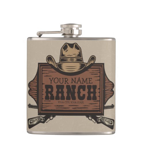 Personalized NAME Cowboy Guns Western Ranch Sign Flask