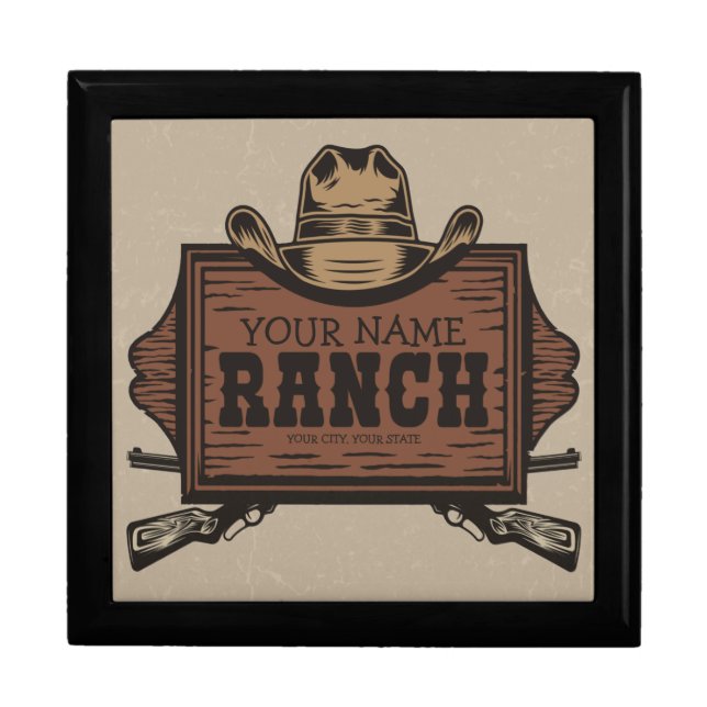 Personalized NAME Cowboy Guns Western Ranch Sign Gift Box (Front)