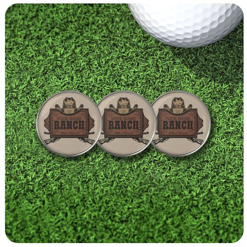 Personalized NAME Cowboy Guns Western Ranch Sign Golf Ball Marker