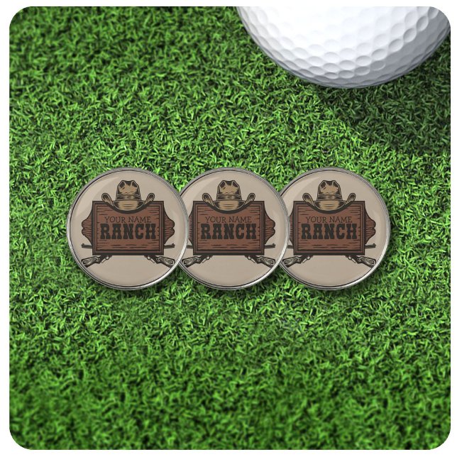 Personalized NAME Cowboy Guns Western Ranch Sign Golf Ball Marker (Creator Uploaded)
