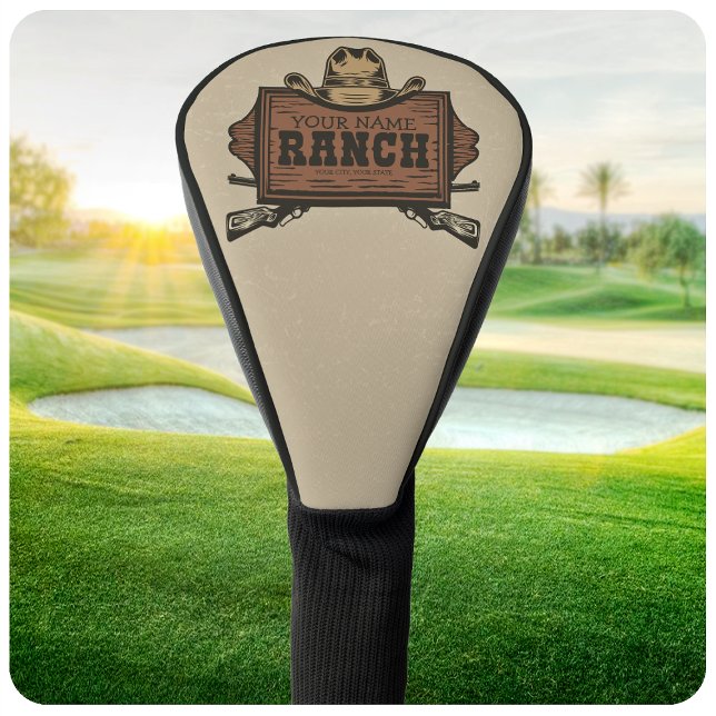 Personalized NAME Cowboy Guns Western Ranch Sign  Golf Head Cover (Creator Uploaded)