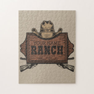 Personalized NAME Cowboy Guns Western Ranch Sign Jigsaw Puzzle