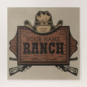 Personalized NAME Cowboy Guns Western Ranch Sign Jigsaw Puzzle