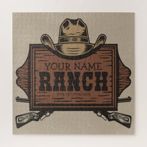 Personalized NAME Cowboy Guns Western Ranch Sign Jigsaw Puzzle