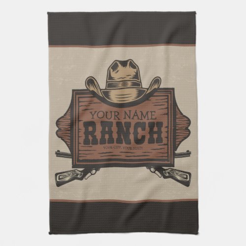Personalized NAME Cowboy Guns Western Ranch Sign  Kitchen Towel