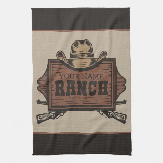 Personalized NAME Cowboy Guns Western Ranch Sign  Kitchen Towel (Vertical)