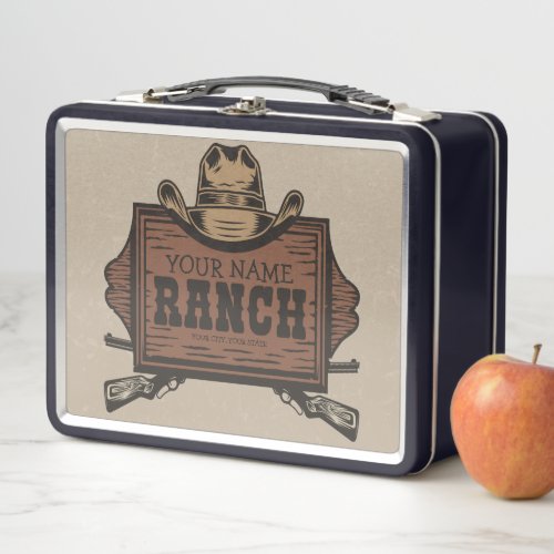 Personalized NAME Cowboy Guns Western Ranch Sign  Metal Lunch Box