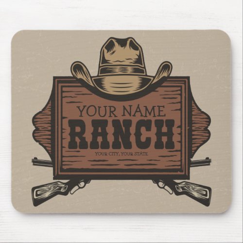 Personalized NAME Cowboy Guns Western Ranch Sign  Mouse Pad