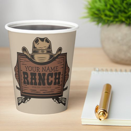 Personalized NAME Cowboy Guns Western Ranch Sign Paper Cups
