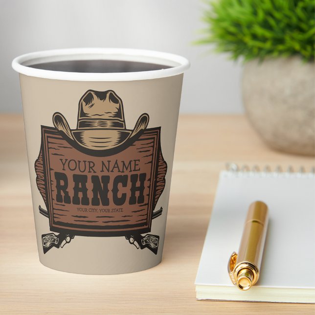 Personalized NAME Cowboy Guns Western Ranch Sign Paper Cups (Creator Uploaded)