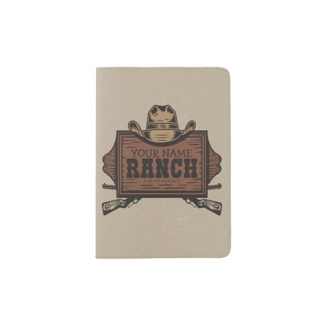 Personalized NAME Cowboy Guns Western Ranch Sign Passport Holder (Front)