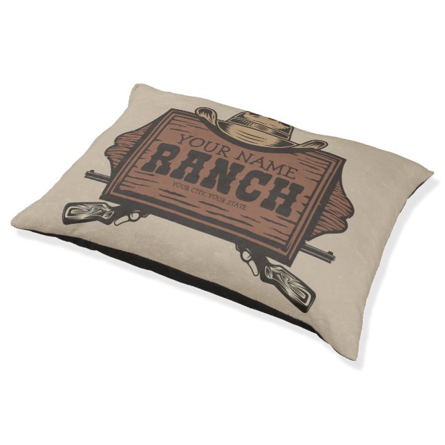 Personalized NAME Cowboy Guns Western Ranch Sign  Pet Bed (Angled)