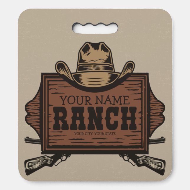Personalized NAME Cowboy Guns Western Ranch Sign  Seat Cushion (Front Vertical)