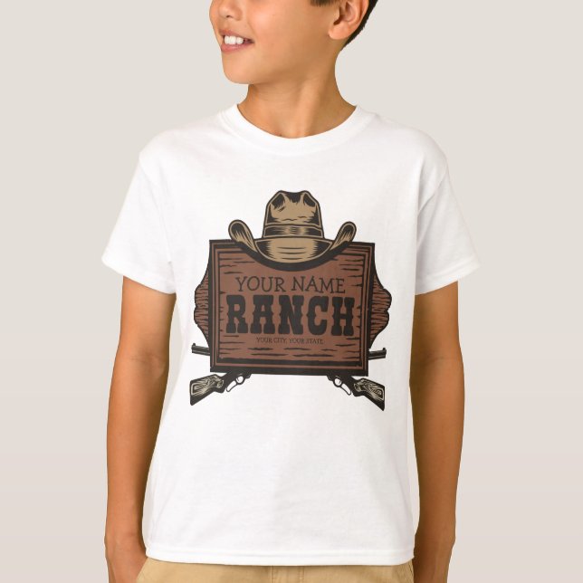 Personalized NAME Cowboy Guns Western Ranch Sign T-Shirt (Front)