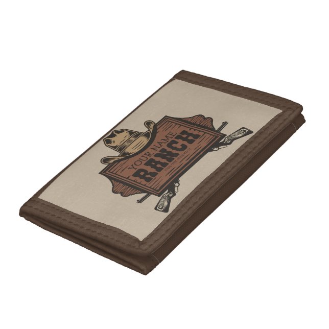 Personalized NAME Cowboy Guns Western Ranch Sign Trifold Wallet (Bottom)