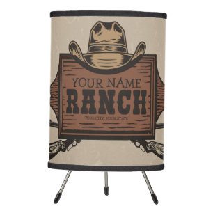Personalized NAME Cowboy Guns Western Ranch Sign Tripod Lamp