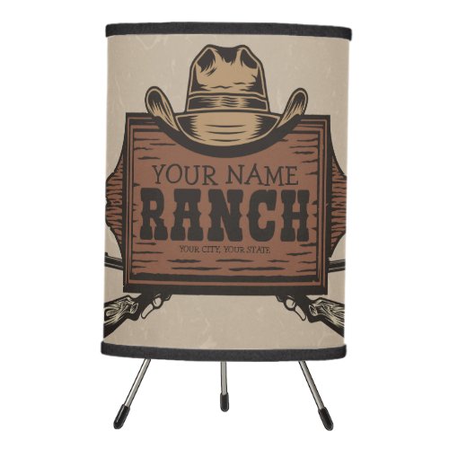 Personalized NAME Cowboy Guns Western Ranch Sign  Tripod Lamp