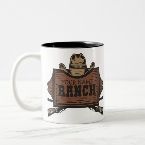Personalized NAME Cowboy Guns Western Ranch Sign Two_Tone Coffee Mug