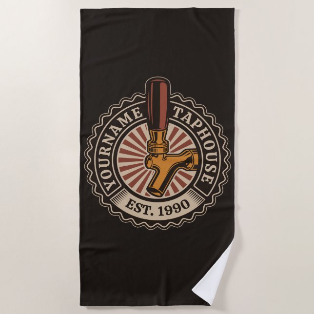 Personalized NAME Craft Beer Taphouse Brewery Bar Beach Towel (Front)