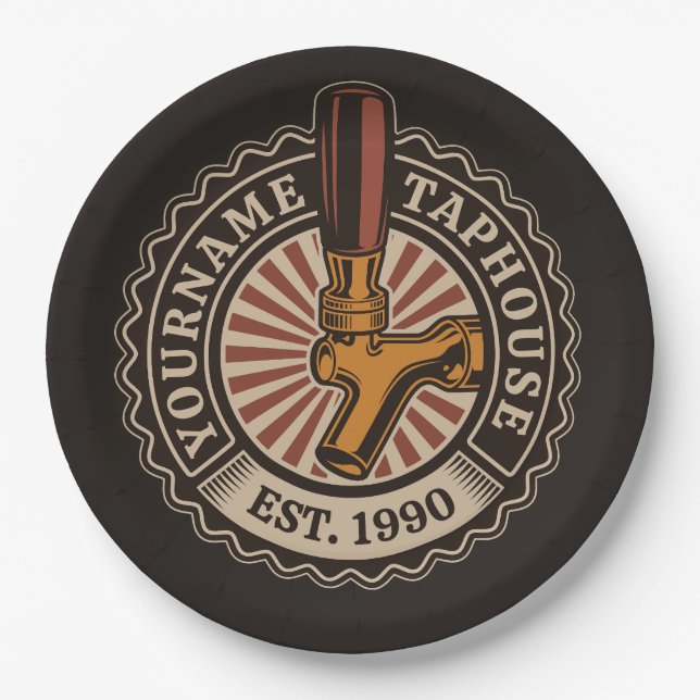 Personalized NAME Craft Beer Taphouse Brewery Bar  Paper Plates (Front)