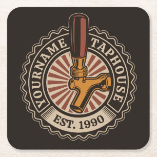 Personalized NAME Craft Beer Taphouse Brewery Bar Square Paper Coaster