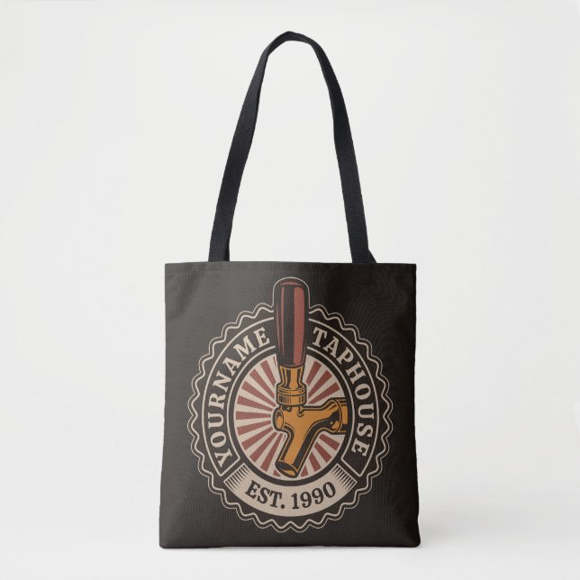 Personalized NAME Craft Beer Taphouse Brewery Bar Tote Bag (Front)