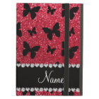 Personalized name crimson red glitter butterflies