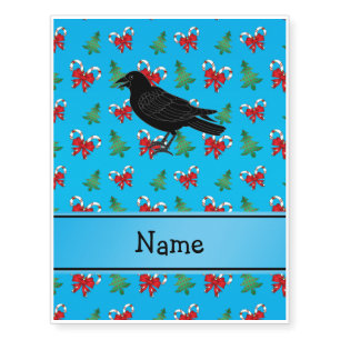 Personalized name crow blue candy canes bows temporary tattoos