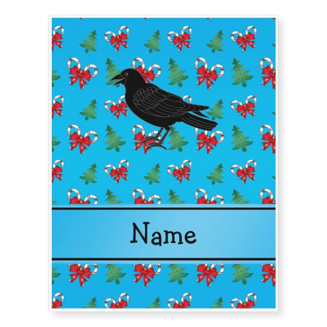 Personalized name crow blue candy canes bows temporary tattoos (Front)