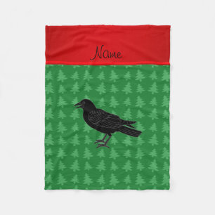 Personalized name crow green christmas trees fleece blanket