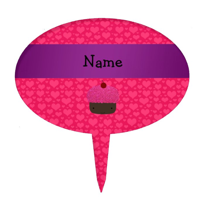 Personalized name cupcake pink hearts cake topper