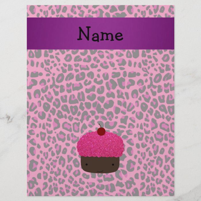Personalized name cupcake pink leopard print flyer design