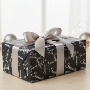Personalized Name Custom Black White Wrapping Paper