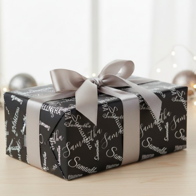 Personalized Name Custom Black White Wrapping Paper (Creator Uploaded)