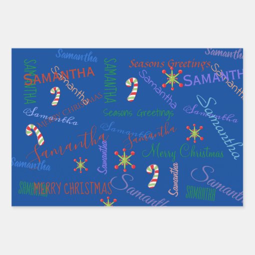 Personalized Name Custom Holiday Christmas Blues Wrapping Paper Sheets ...