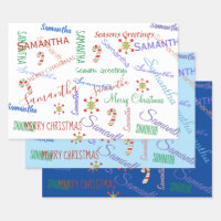 Personalized Name Custom Holiday Christmas Blues Wrapping Paper Sheets